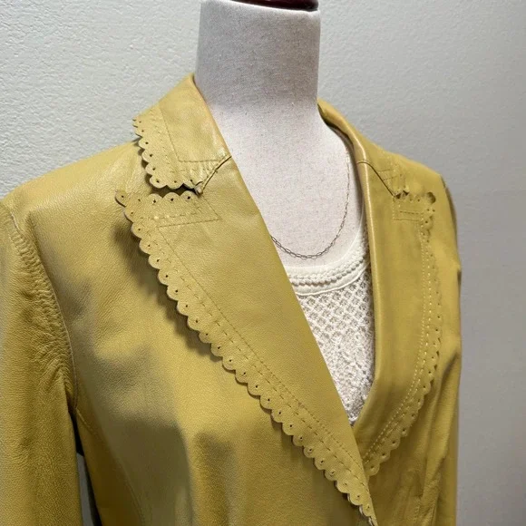 Vintage Y2K Cami NYC Western Cutouts Scalloped Edge Leather Jacket Size 16
